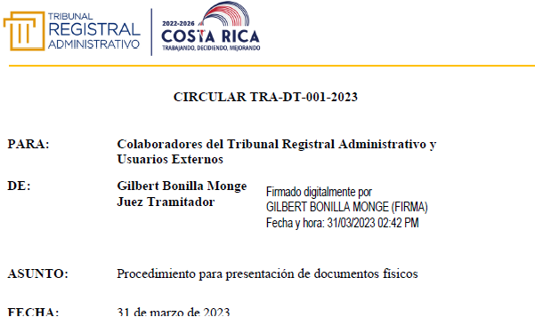 CIRCULAR TRA-DT-001-2023-